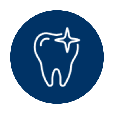Icon representing cosmetic dentistry, with a stylized tooth with a sparkle, symbolizing aesthetic dental treatments.